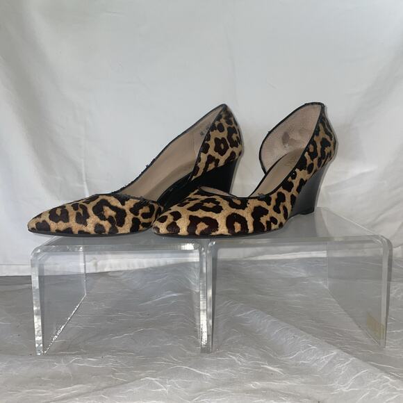 Franco Sarto Felice2 Leather Calf Hair Wedge Pumps Size 7 Leopard Gently Used - Picture 1 of 10
